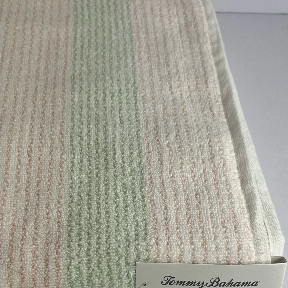 Tommy Bahama Bath Towels Pink Green White Striped Plush Cotton Set of 2 NEW